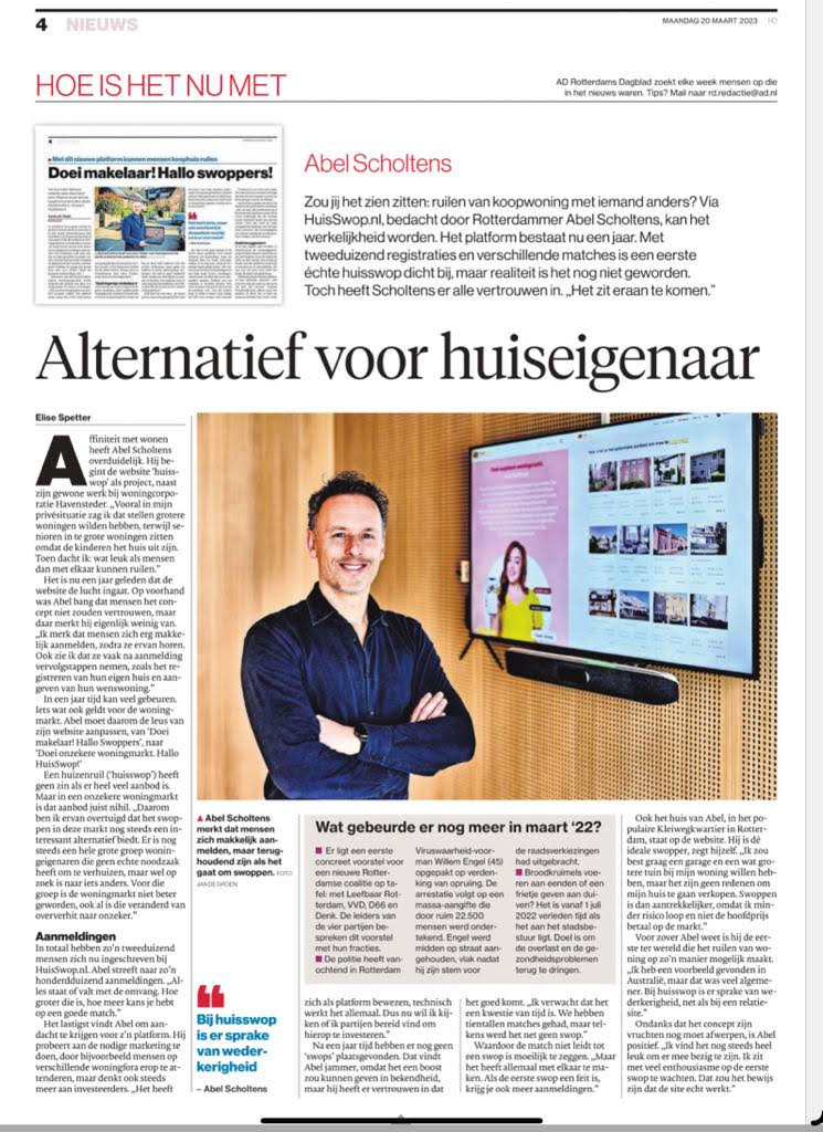 HuisSwop Update in het Algemeen Dagblad